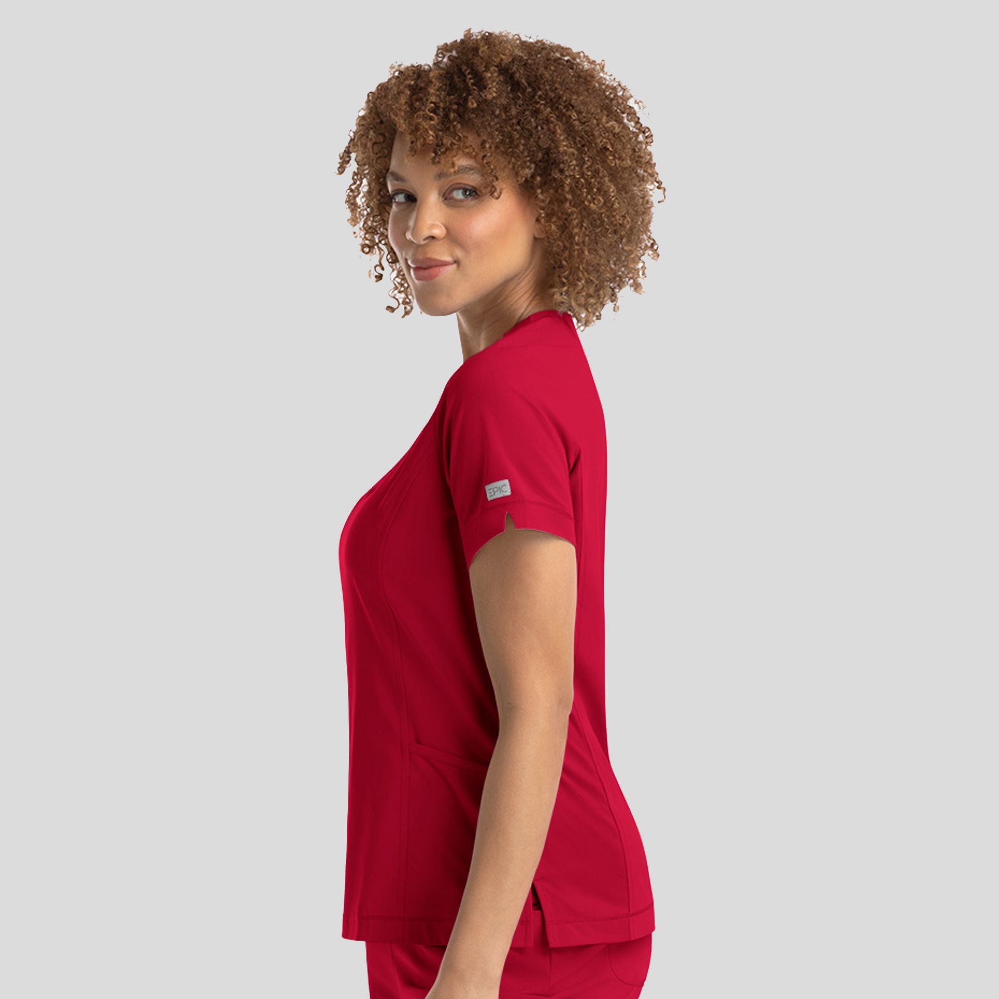 Notched Crew Neck Top | Red