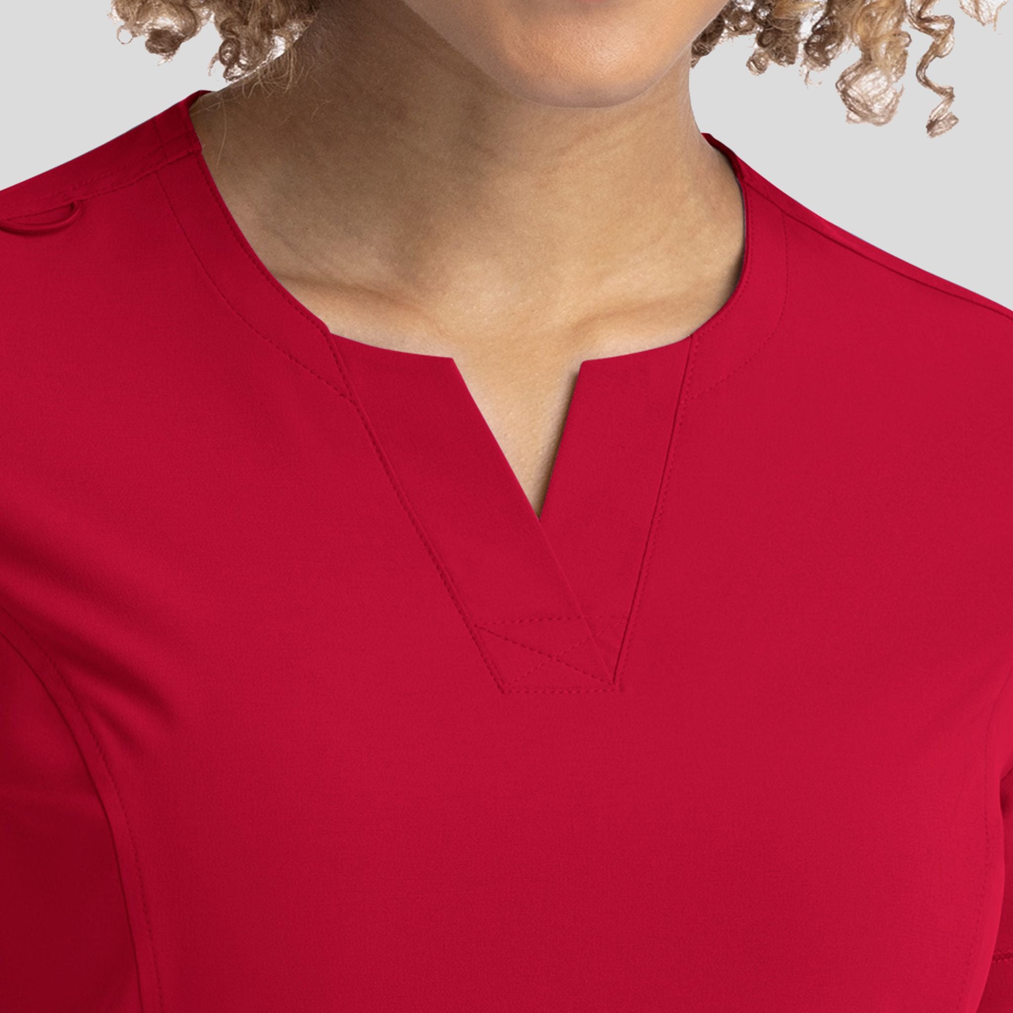 Notched Crew Neck Top | Red