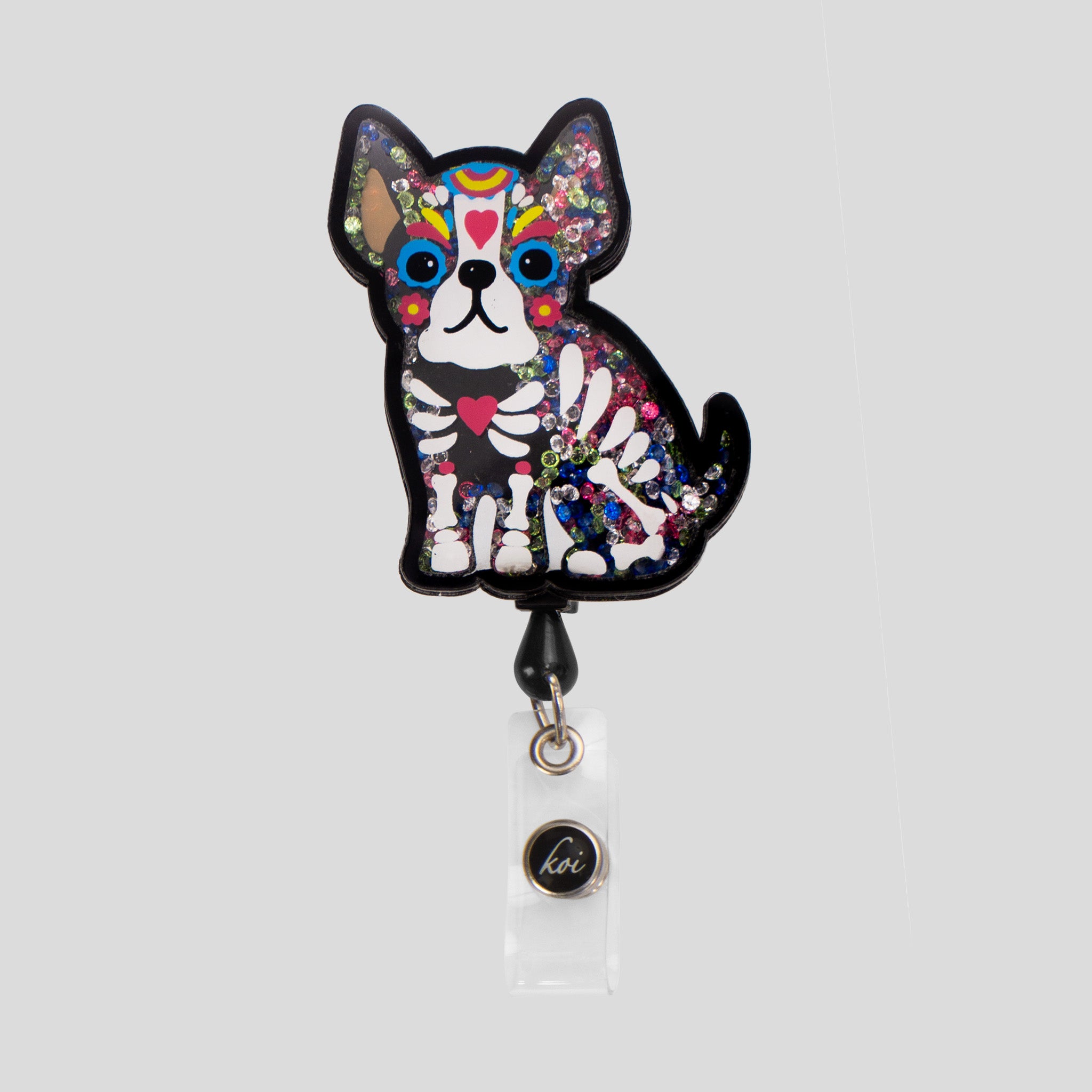 Skeleton Dog Shaker Badge Reel