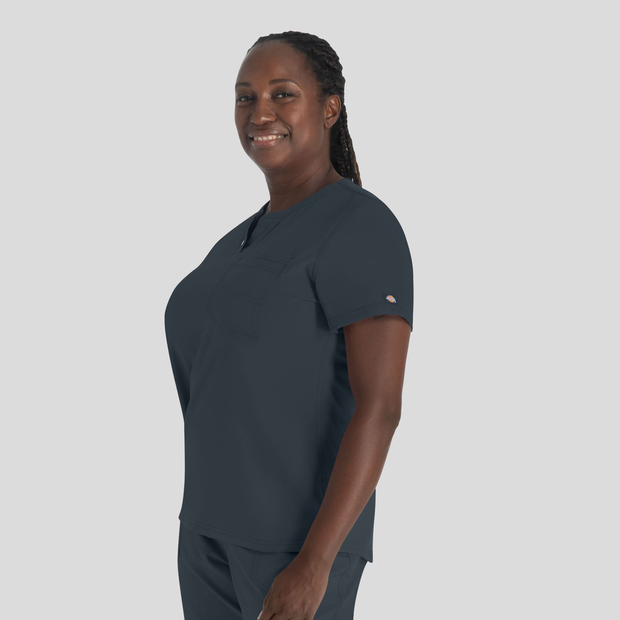 Women's Round Neck Henley Scrub Top | Pewter