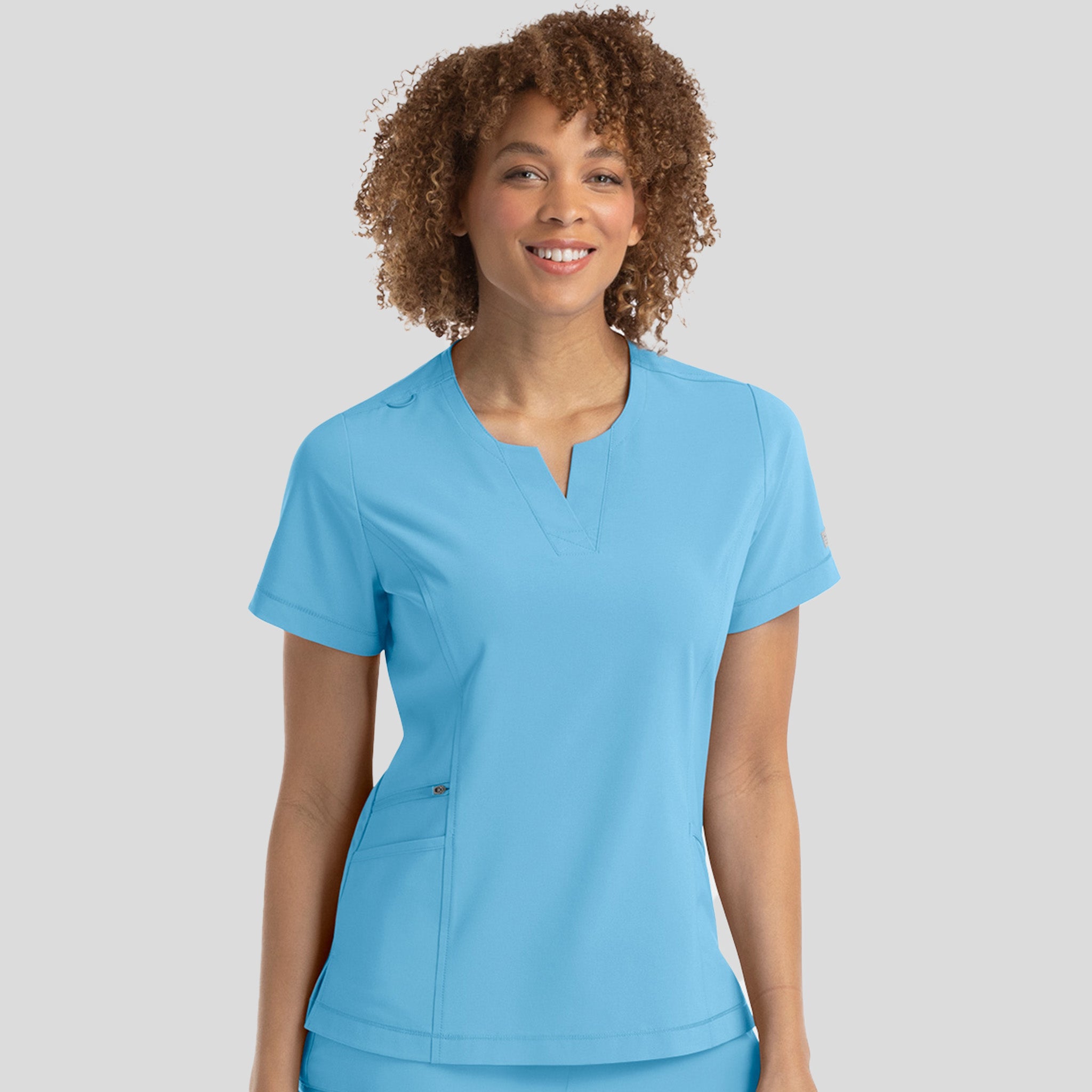 Notched Crew Neck Top | Turquoise